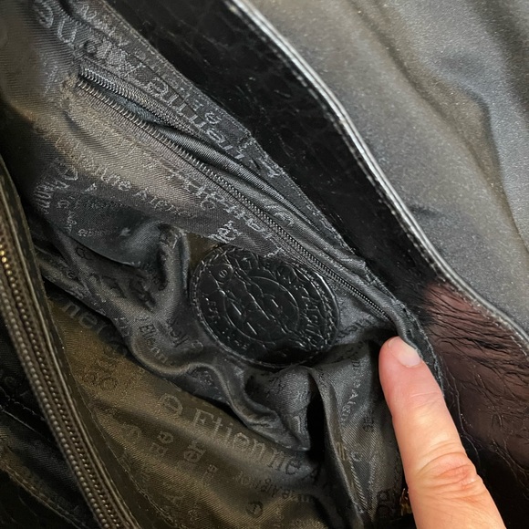 Etienne Aigner Black Crocodile-Embossed Leather Handbag - Picture 3 of 6